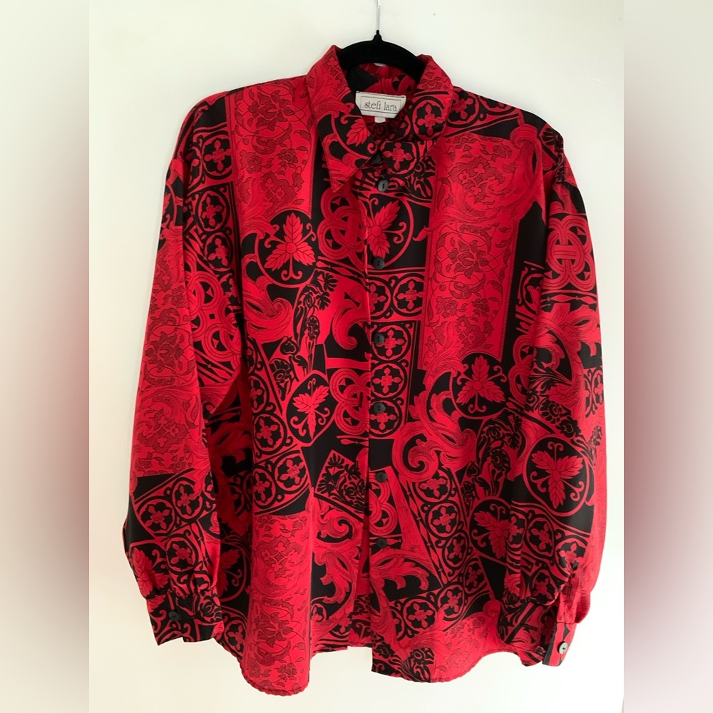 💖 Stefi Lara Red & Black Patterned Button Down Shirt